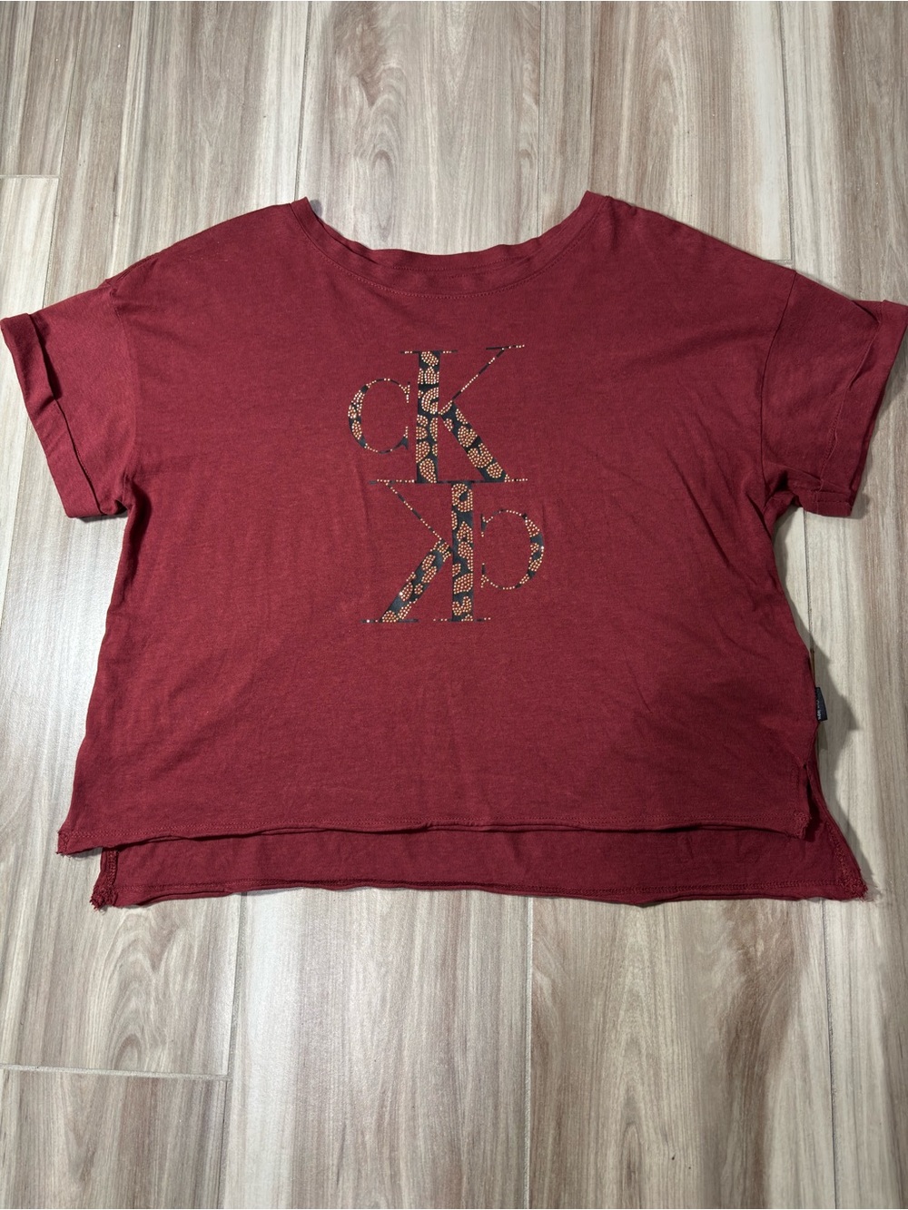 Calvin Klein Jeans Burgundy Logo Crop Tee